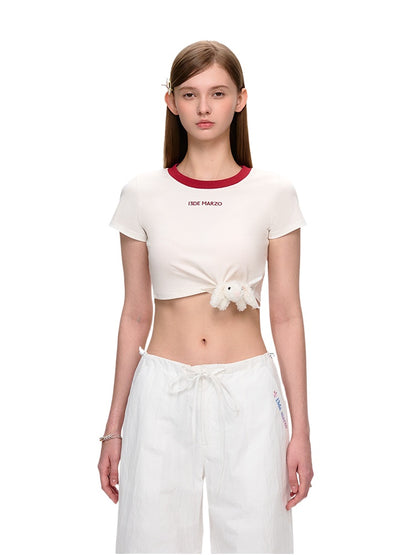 Knotted Short Sweet Crew Neck T-shirt