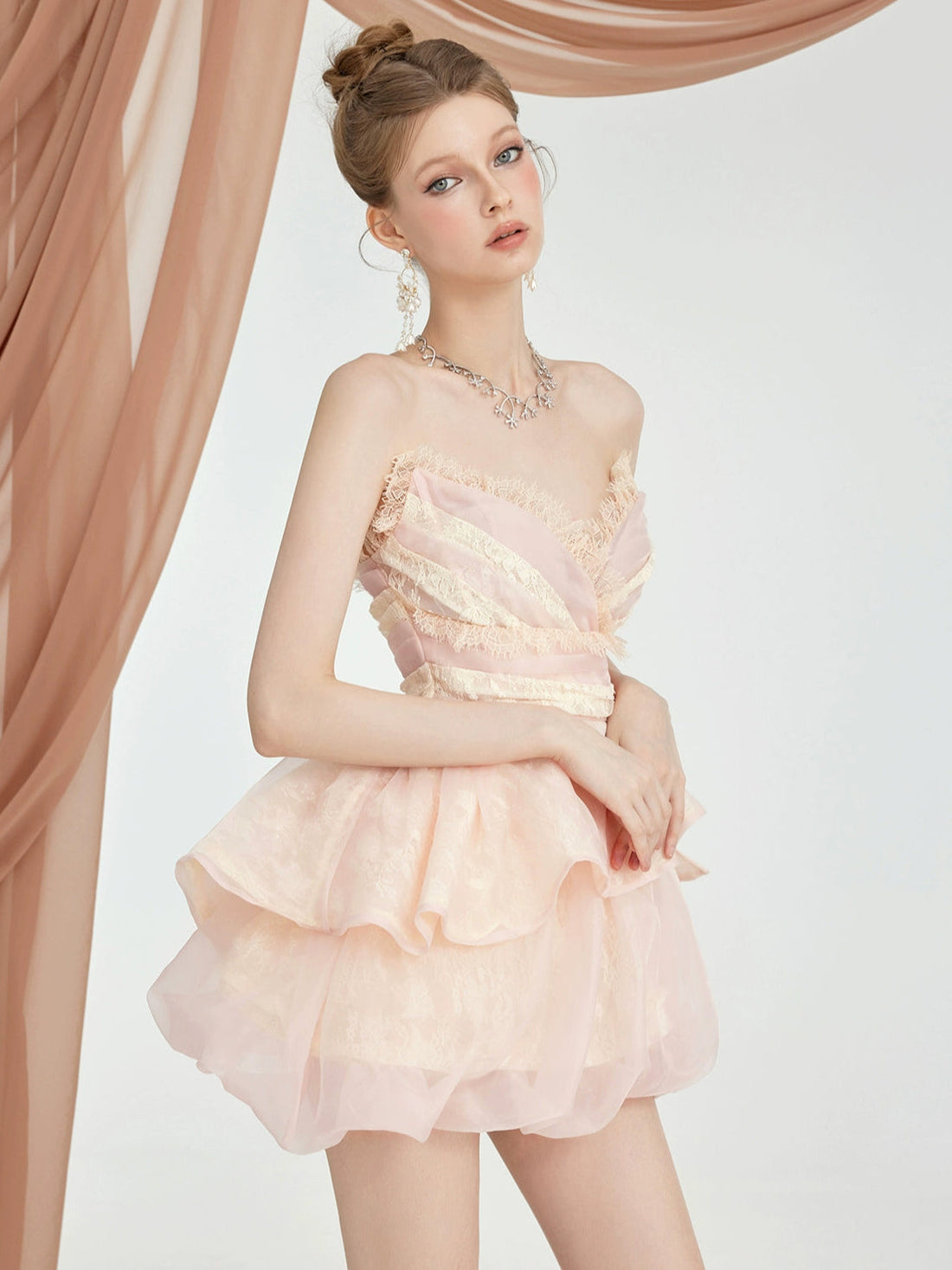 Berry Irregular Design V-Neck Bustier & Skirt Set