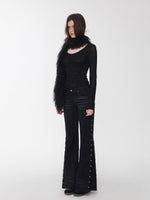 Studded Flared Denim Whisker Detailing Jeans