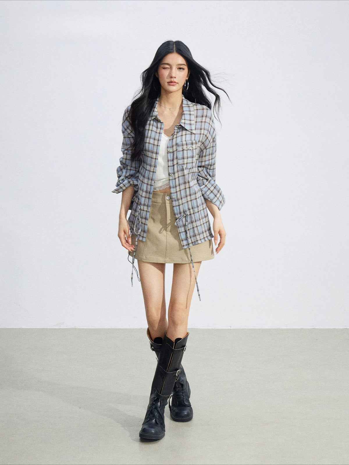 Retro Plaid Tie Shirt