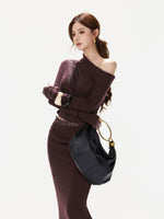 Purple Lace Ruched Top & Skirt Set