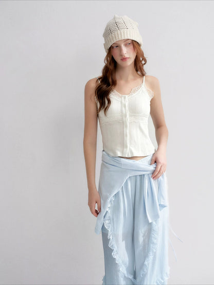 White And Blue Lace Trim Tank