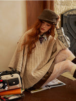 Oatmeal Jacquard Wool Knit Cape
