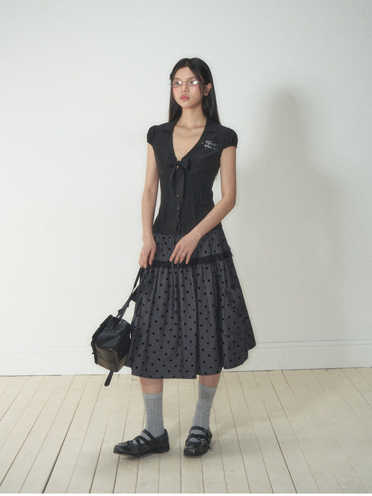 Bow - Accentuated Waist - Slimming Shirt Top