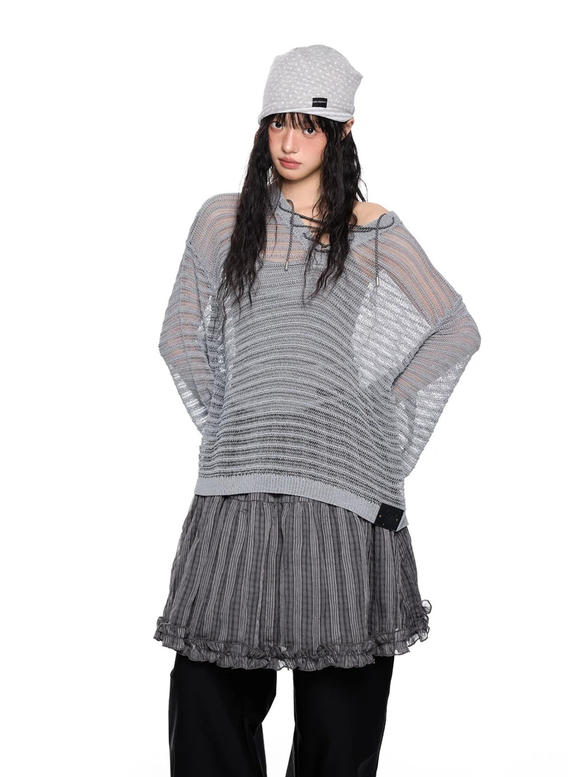 Striped Lace-Up Henley Top