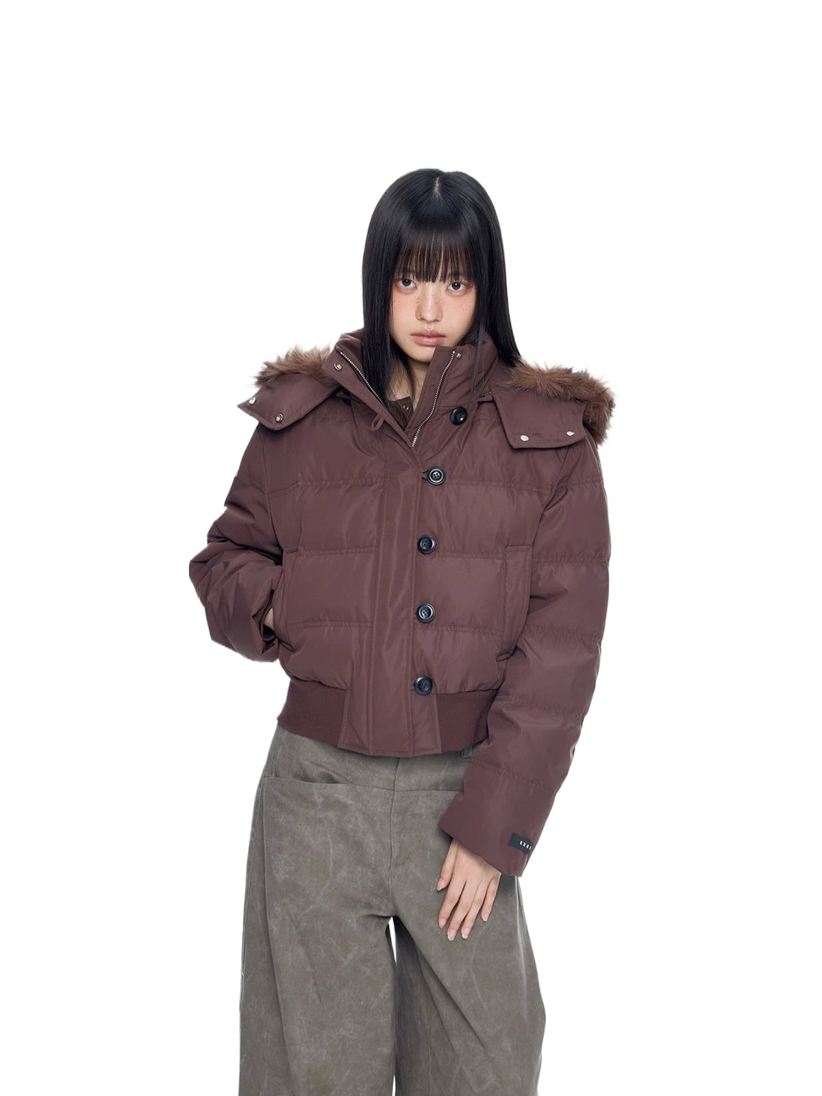 Fur Collar Hooded Cropped Down