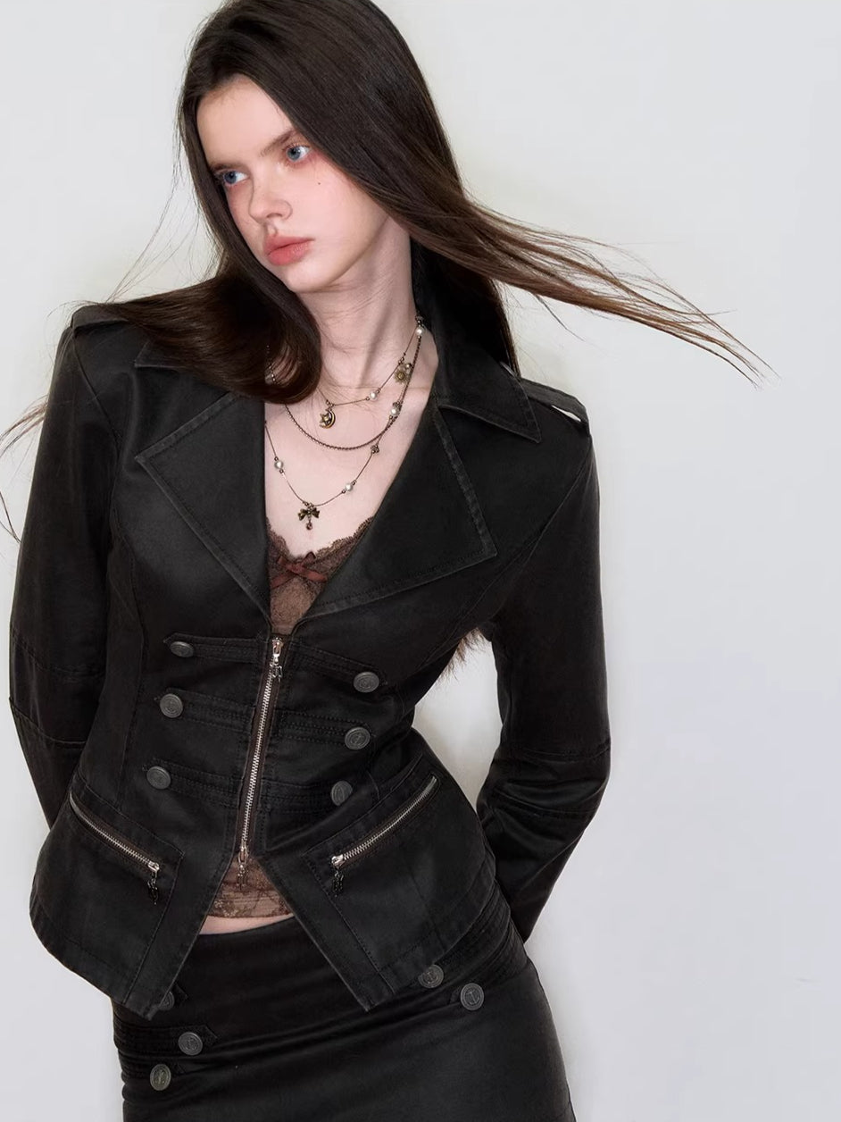 Double Breasted PU Moto Jacket