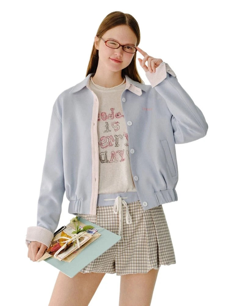 Collared Sweatshirt Patchwork Short Jacket
