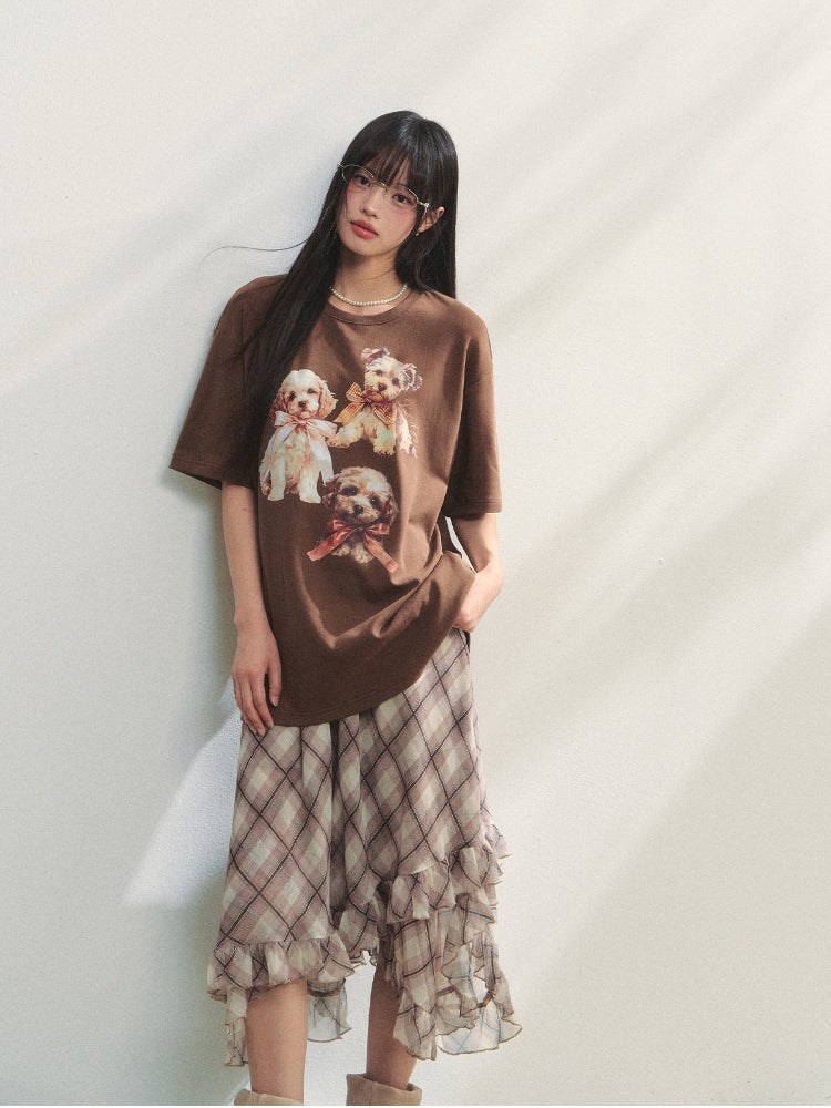 Bowknot Puppy Print Short-Sleeve T-Shirt