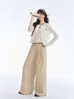 Khaki Pleated Wide Leg Trousers