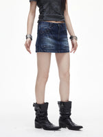 Rivet Washed Denim Mini Skirt