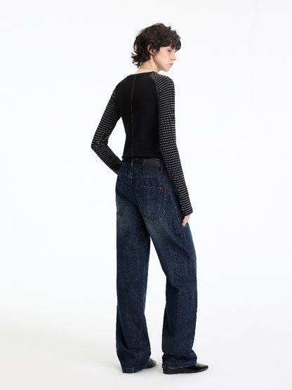 Vintage Washed Panel Straight Jeans