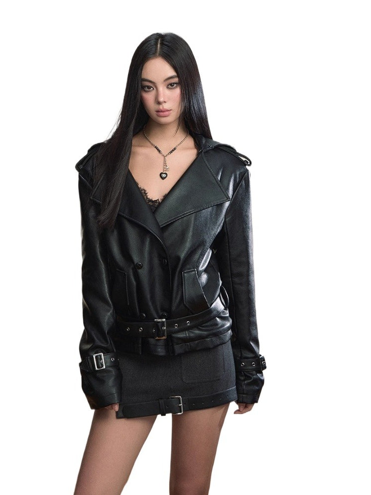 Black Heavy Duty Hooded Leather Jacket