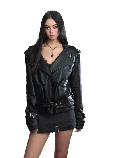 Black Heavy Duty Hooded Leather Jacket