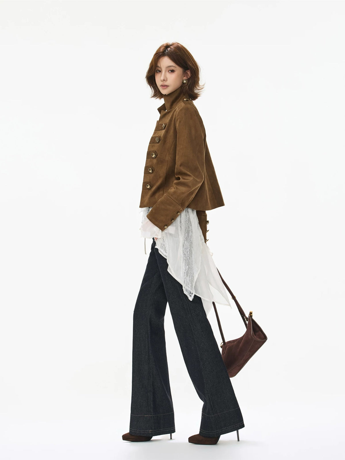 Suede Stand Collar Cropped Jacket