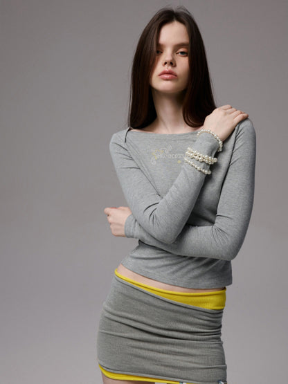 Rhinestone One-Shoulder Long-Sleeve T-Shirt