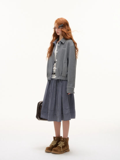 Plaid Collar Zip Sweatshirt Jacket