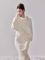 Oversized Turtleneck Off-Shoulder Sweater & Skirt Set