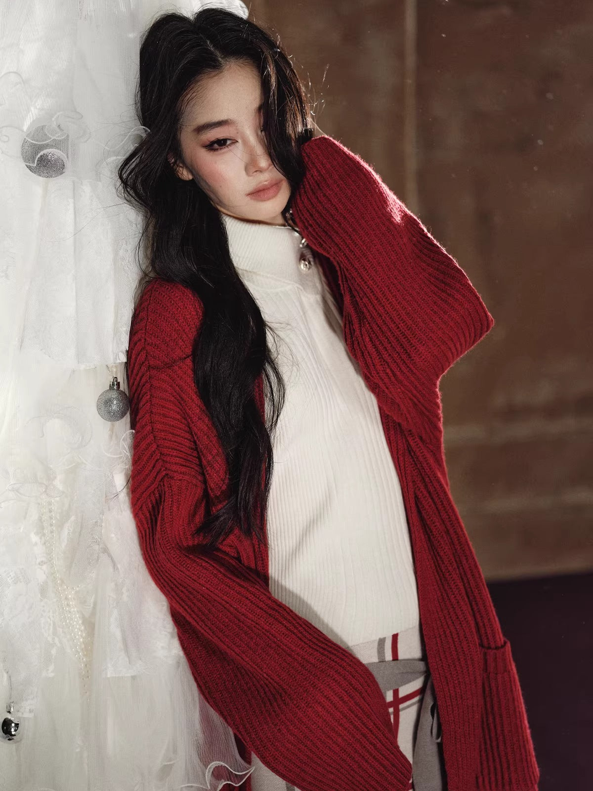 Red Relaxed Drop-Shoulder Wool Coat