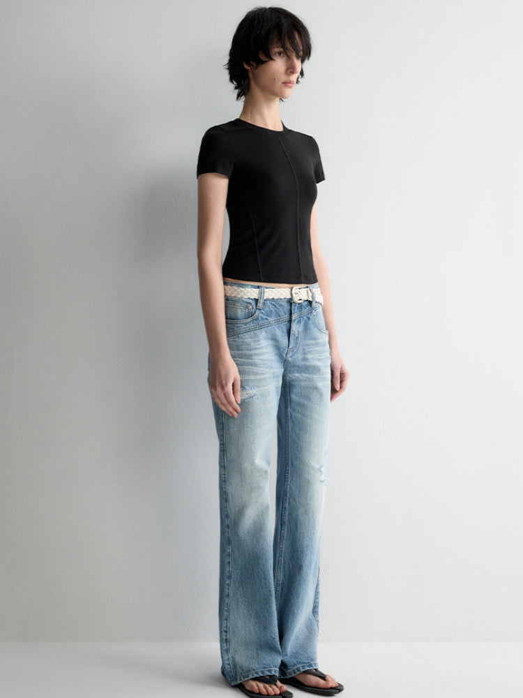 Split-Line Sheer Short Sleeve T-shirt