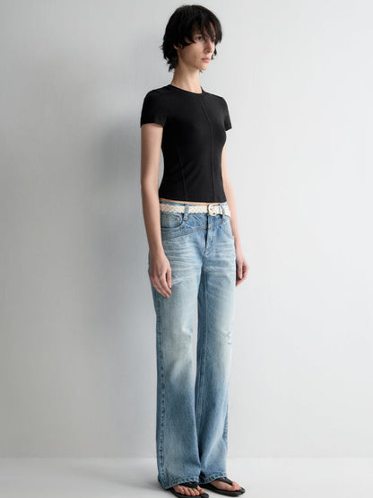 Split-Line Sheer Short Sleeve T-shirt
