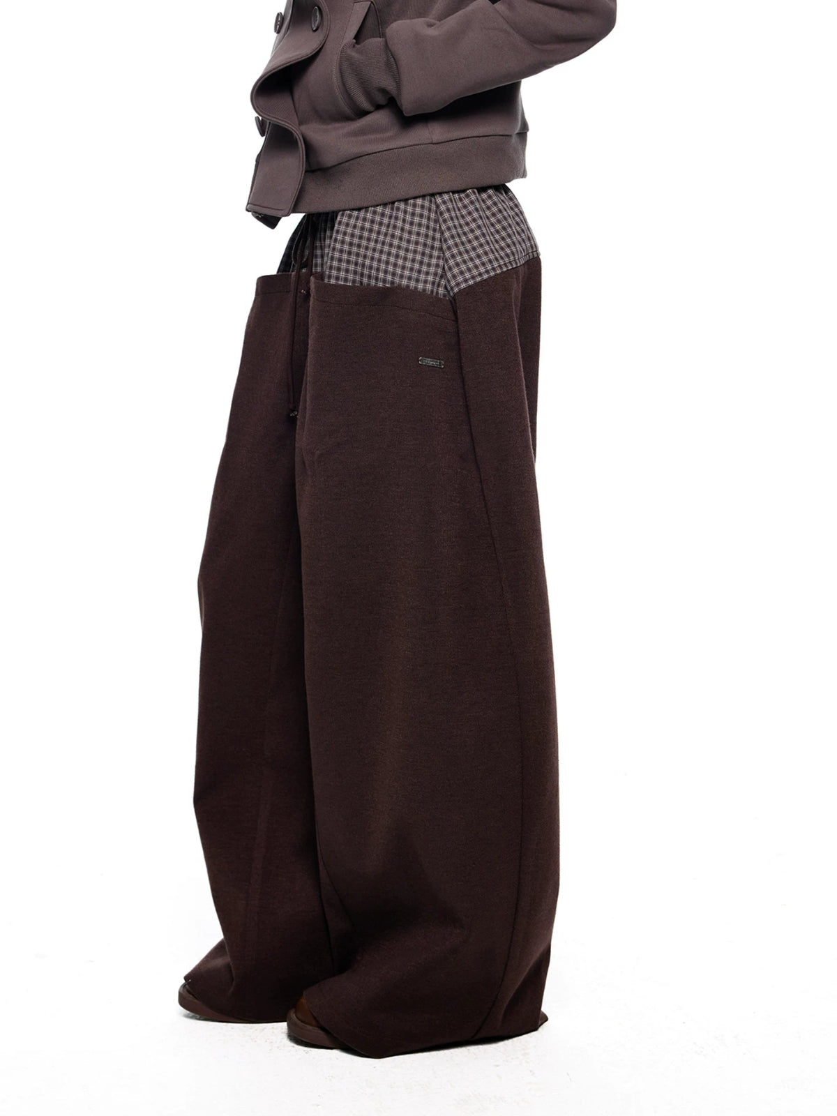 Plaid Drawstring Wide Leg Pants