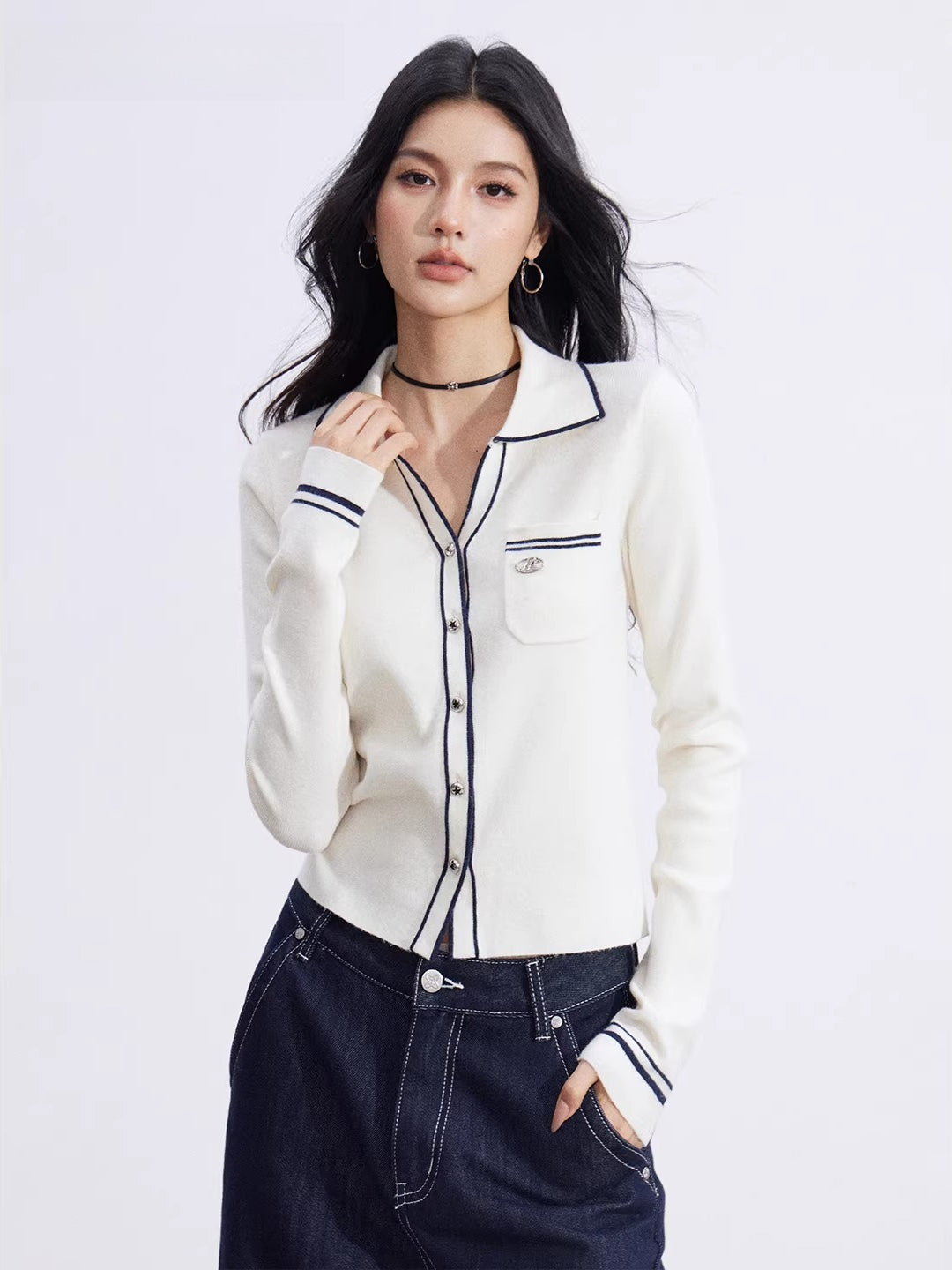 Contrast Polo Knit Top