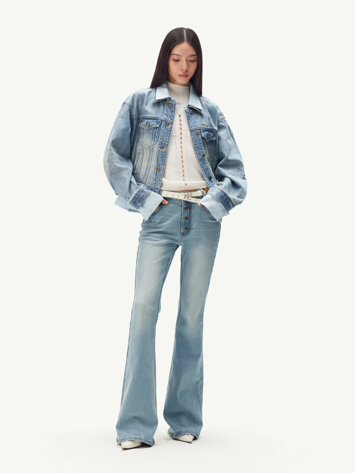 Washed Denim Faux Layer Jacket