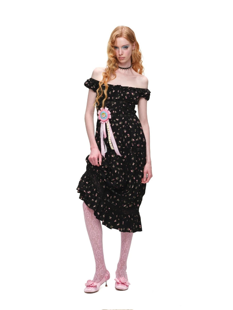 Floral Lace Puff-Sleeve Dress