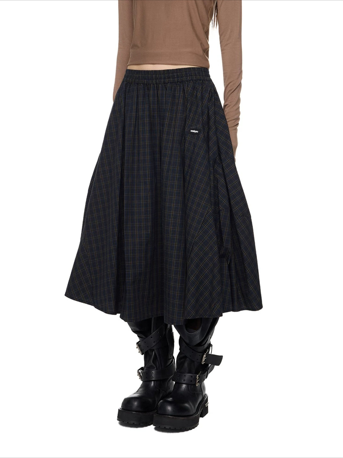 Plaid Gathered Midi Skirt