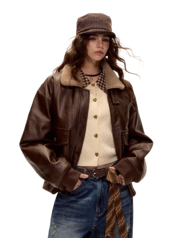 Fur-Collar Vegan-Leather Jacket