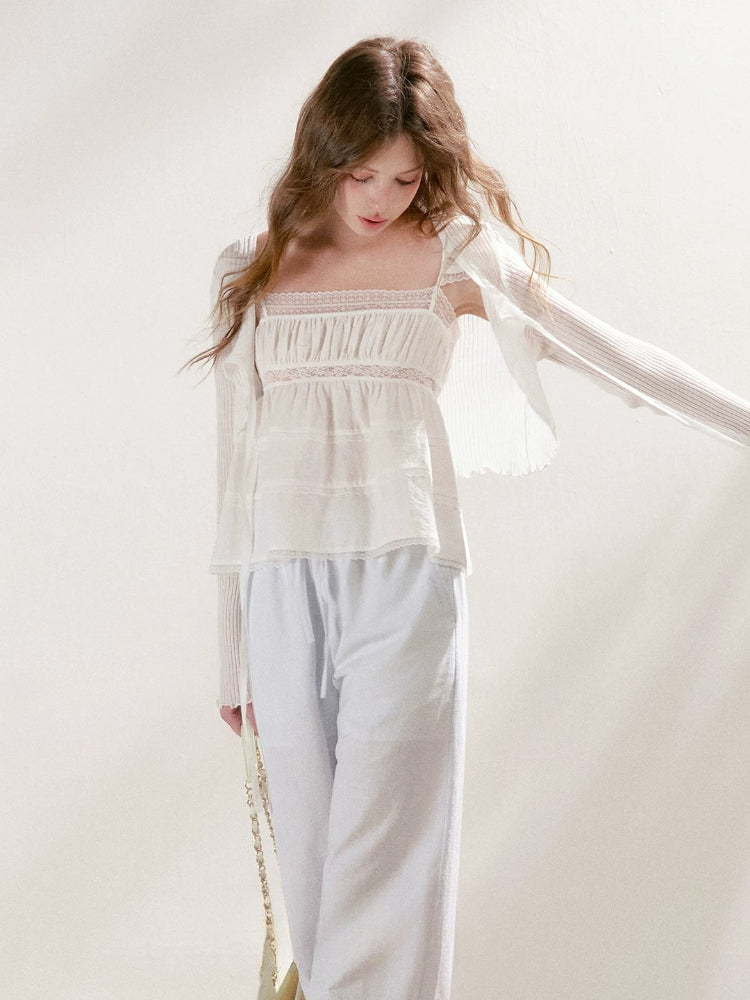 White &amp; Blue Tie Knit Cardigan
