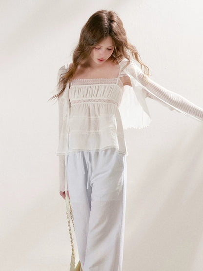 White &amp; Blue Tie Knit Cardigan