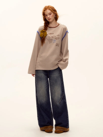 Suede Patchwork Cat-Whisker Wide-Leg Jeans