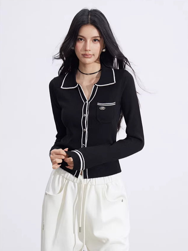 Contrast Polo Knit Top