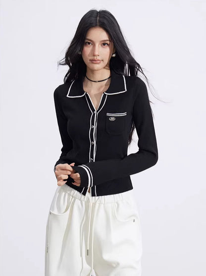 Contrast Polo Knit Top