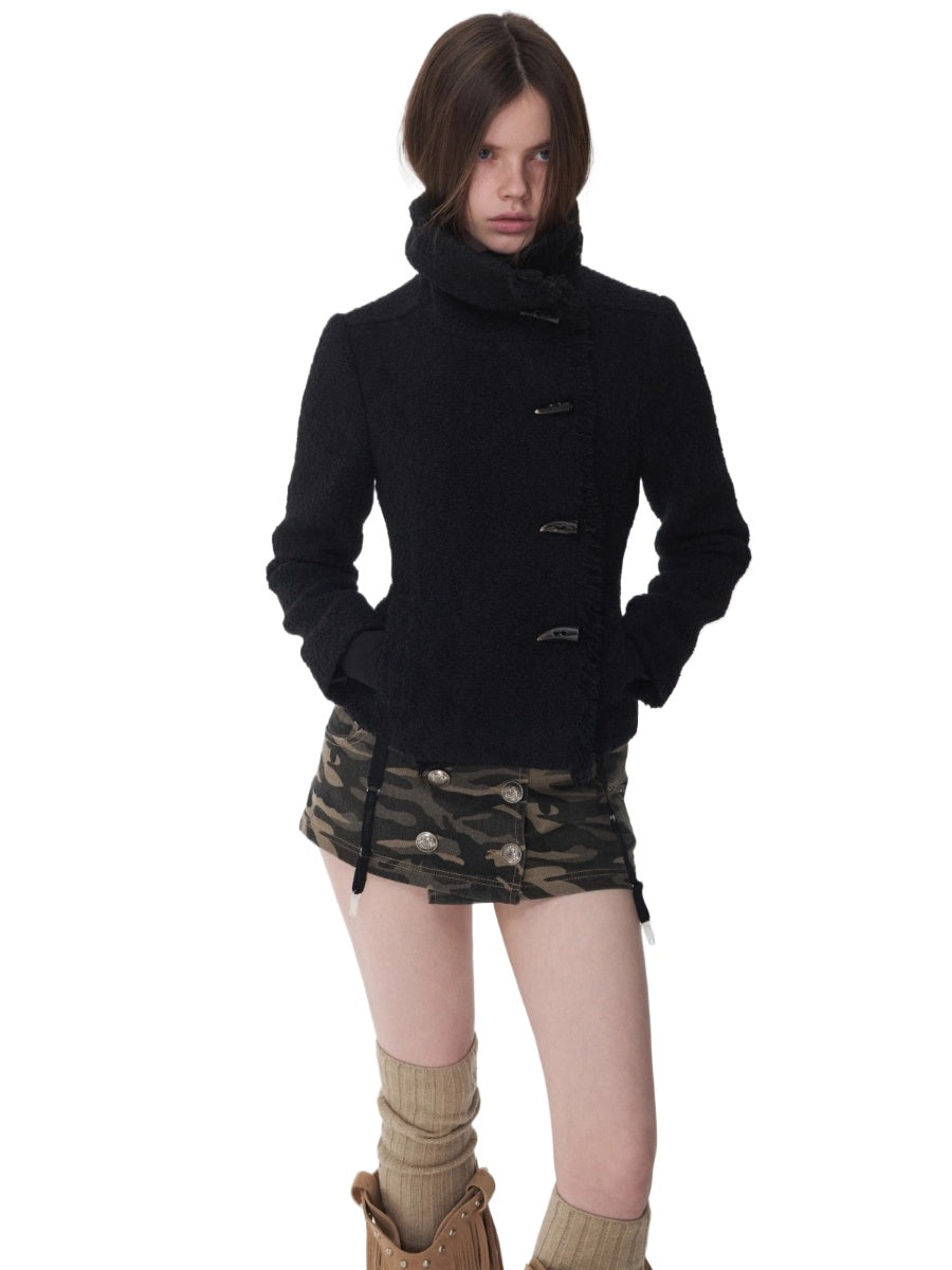 Wool Blend Short Jacket with Horn Buttons