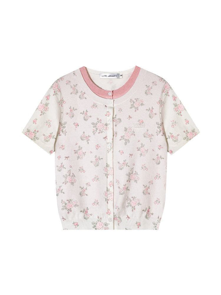 Contrast Floral Knit Top
