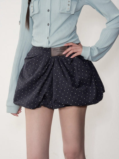 Khaki &amp; Navy Blue Pleated A-Line Skirt