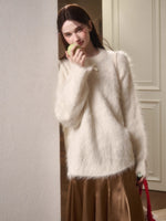Little Lamb Alpaca-Cashmere Long Plush Crewneck