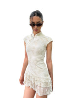 Ivory Floral Ruched Qipao Mini Dress
