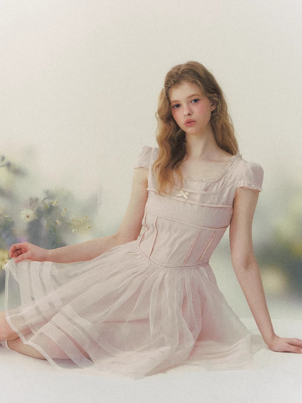 Pink Square Neck Puff Dress