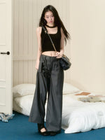 Black & Beige Ribbon Knit Tank Top