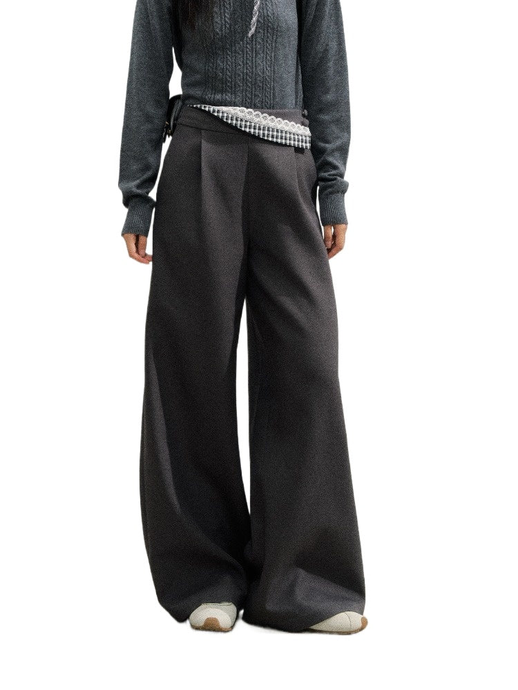 Deep Gray Plaid Waist Straight Pants