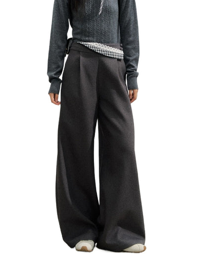 Deep Gray Plaid Waist Straight Pants