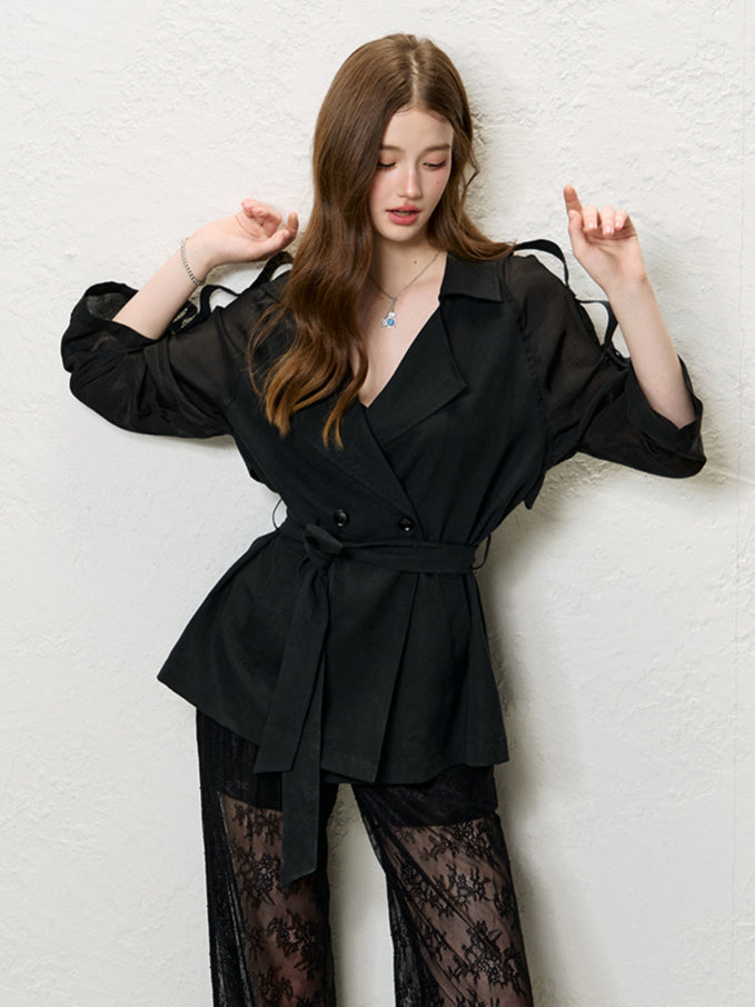 Black Lace Jacquard Wide-Leg Pants