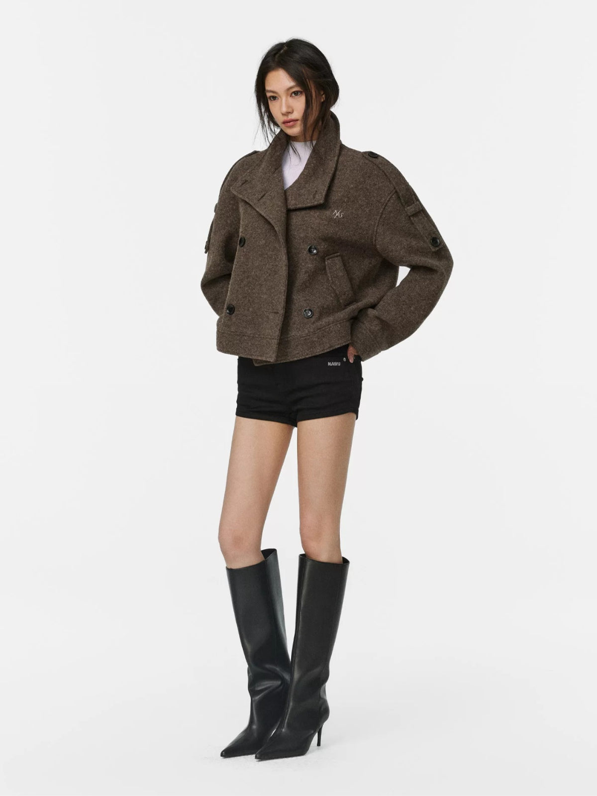 Plush Scarf Double Breasted Wool Coat