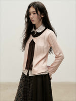 Plaid Collar Layered Knit Top