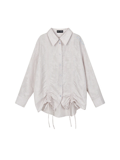 Deep Pink &amp; Light Pink Striped Ruched Shirt