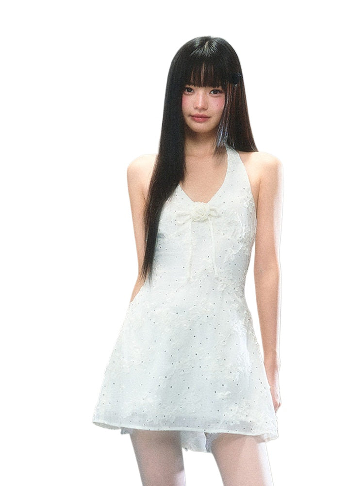 Floral Sequin Halter Dress